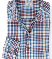 Marvelis grote maat overhemd lange mouw blauw, rood en beige ruitje strijkvrij