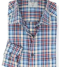 Marvelis grote maat overhemd lange mouw blauw, rood en beige ruitje strijkvrij