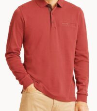 Pierre Cardin grote maat poloshirt lange mouw met borstzakje in rood