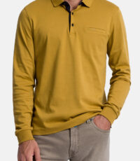 Pierre Cardin grote maat poloshirt lange mouw met borstzakje in tabacco