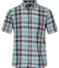 Casa Moda overhemd korte mouw met borstzakje in een blauw en groen ruit