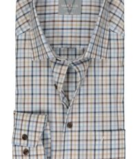 Marvelis grote maat overhemd lange mouw blauw, wit en camel ruit strijkvrij