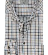 Marvelis grote maat overhemd lange mouw blauw, wit en camel ruit strijkvrij