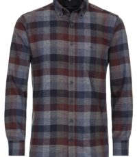Casa Moda overhemd grote maat lange mouw blauw en bordeauxrode ruit button down