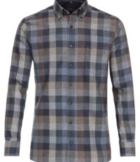 Casa Moda overhemd grote maat lange mouw blauw en bruine ruit button down t/m 7XL