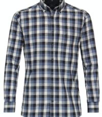 Casa Moda overhemd grote maat lange mouw blauw en witte ruit button down