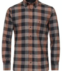 Casa Moda overhemd lange mouw blauw en camel ruit