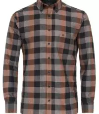 Casa Moda overhemd lange mouw blauw en camel ruit