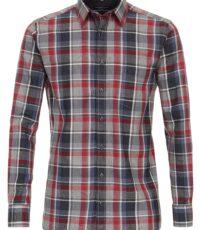 Casa Moda overhemd lange mouw blauw, grijs en rode ruit