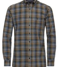 Casa Moda overhemd lange mouw met borstzak blauw en camel ruit button down
