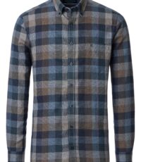 Casa Moda overhemd lange mouw met borstzak blauw grijs en camel ruit button down