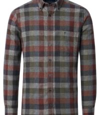 Casa Moda overhemd lange mouw met borstzak groen grijs en bordeaux ruit button down