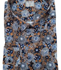 Marvelis grote maat overhemd lange mouw blauw en camel design