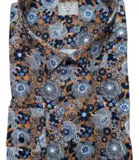 Marvelis grote maat overhemd lange mouw blauw en camel design