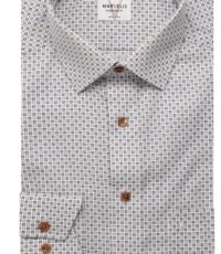 Marvelis overhemd lange mouw wit, blauw en camel fantasie design strijkvrij