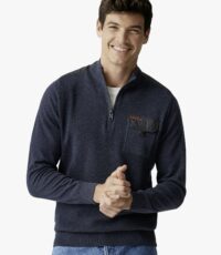 Casa Moda gebreide troyer in blauw met borstzak