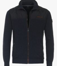 Casa Moda vest donkerblauw zijzakken met rits en ingeweven structuurtje
