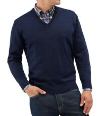 Maerz grote maat trui v-hals donkerblauw 100% wol