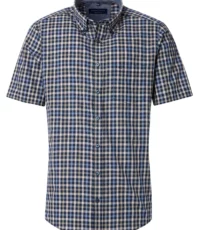 Casa Moda overhemd korte mouw blauw en olijfgroen ruit design