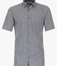 Casa Moda overhemd korte mouw blauw en wit blokjes design