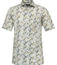 Casa Moda overhemd korte mouw met borstzakje in een groen blad design