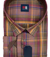 Jupiter overhemd lange mouw bruin camel ruit design