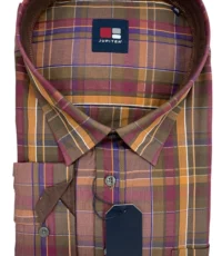 Jupiter overhemd lange mouw bruin camel ruit design