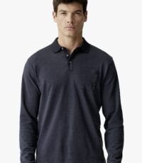 Casa Moda grote maat poloshirt lange mouw met borstzak blauw