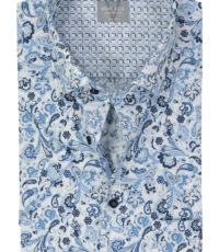 Marvelis grote maat overhemd korte mouw blauw blauw en wit design strijkvrij