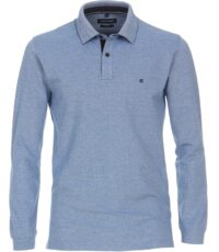 Casa Moda grote maat poloshirt lange mouw lichtblauw gemêleerd