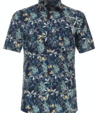 Casa Moda overhemd korte mouw donkerblauw blad fantasie