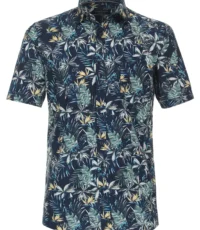 Casa Moda overhemd korte mouw donkerblauw blad fantasie