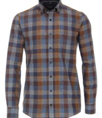 Casa Moda overhemd lange mouw blauw en camel ruit