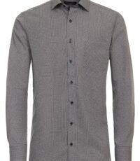 Casa Moda overhemd lange mouw met borstzakje in blauw grijs contrast in de kraag
