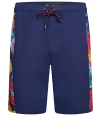 Kam grote maat zwemshort blauw met tropisch design