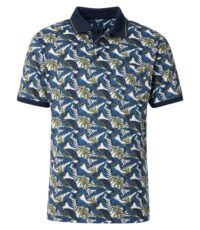 Redmond korte mouw poloshirt met borstzakje blauw groen blad design