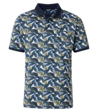 Redmond korte mouw poloshirt met borstzakje blauw groen blad design