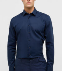 Eterna overhemd extra lange mouw donkerblauw design strijkvrij