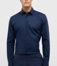 Eterna overhemd extra lange mouw donkerblauw design strijkvrij
