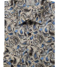 Marvelis overhemd lange mouw beige en blauw paisley design strijkvrij