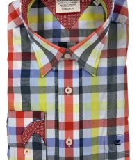 Casa Moda overhemd blauw, geel en rode ruit