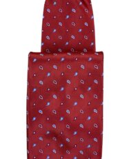 Stropdas rood met lichtblauw paisley design