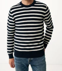 Maerz trui ronde hals blauw en wit design