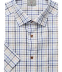 Marvelis overhemd korte mouw blauw en beige ruit