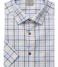Marvelis overhemd korte mouw blauw en beige ruit