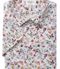 Marvelis overhemd korte mouw beige met blauw bloem dessin