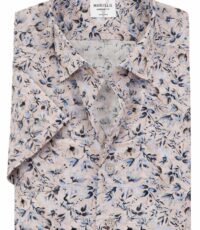 Marvelis overhemd korte mouw beige met blauw bloem dessin