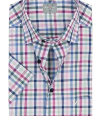 Marvelis overhemd korte mouw blauw, roze en groen ruitje