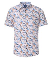 Redmond overhemd korte mouw met borstzakje blauw fantasie dessin