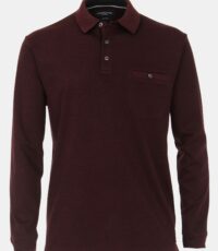 Casa Moda grote maat poloshirt lange mouw bordeauxrood gemêleerd